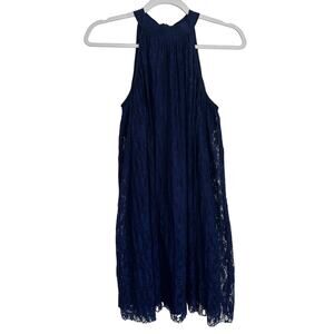 Francesca Dress Women's Medium Lace Halter Mini Dress Blue Eyelet